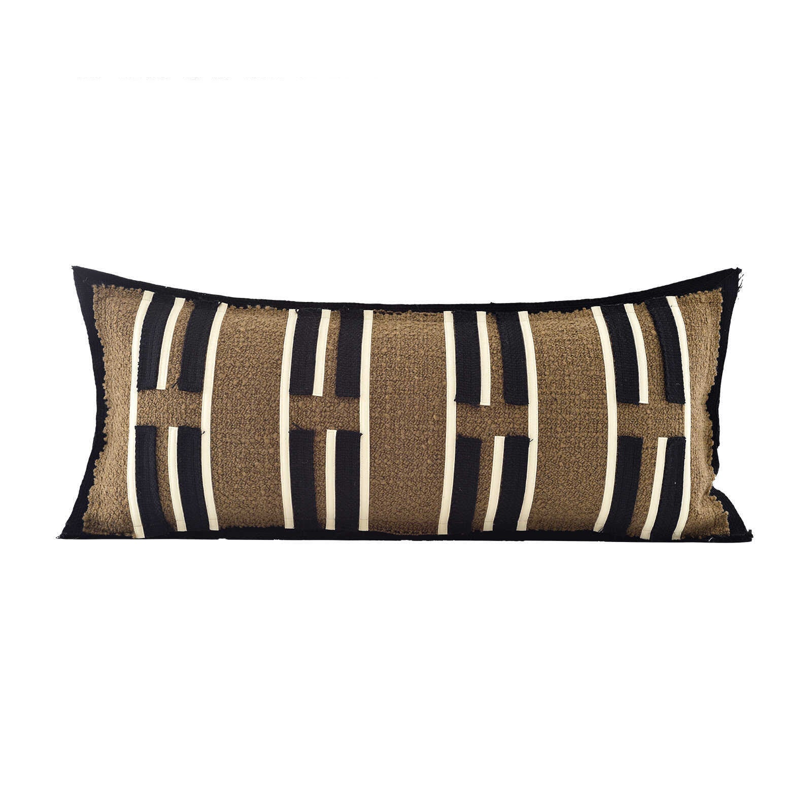 HKM-355603 Coffee Textured Cotton and Linen Pillow with Feather Core - Modern Minimalist Design 50x50cm