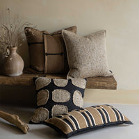HKM-355603 Coffee Textured Cotton and Linen Pillow with Feather Core - Modern Minimalist Design 50x50cm