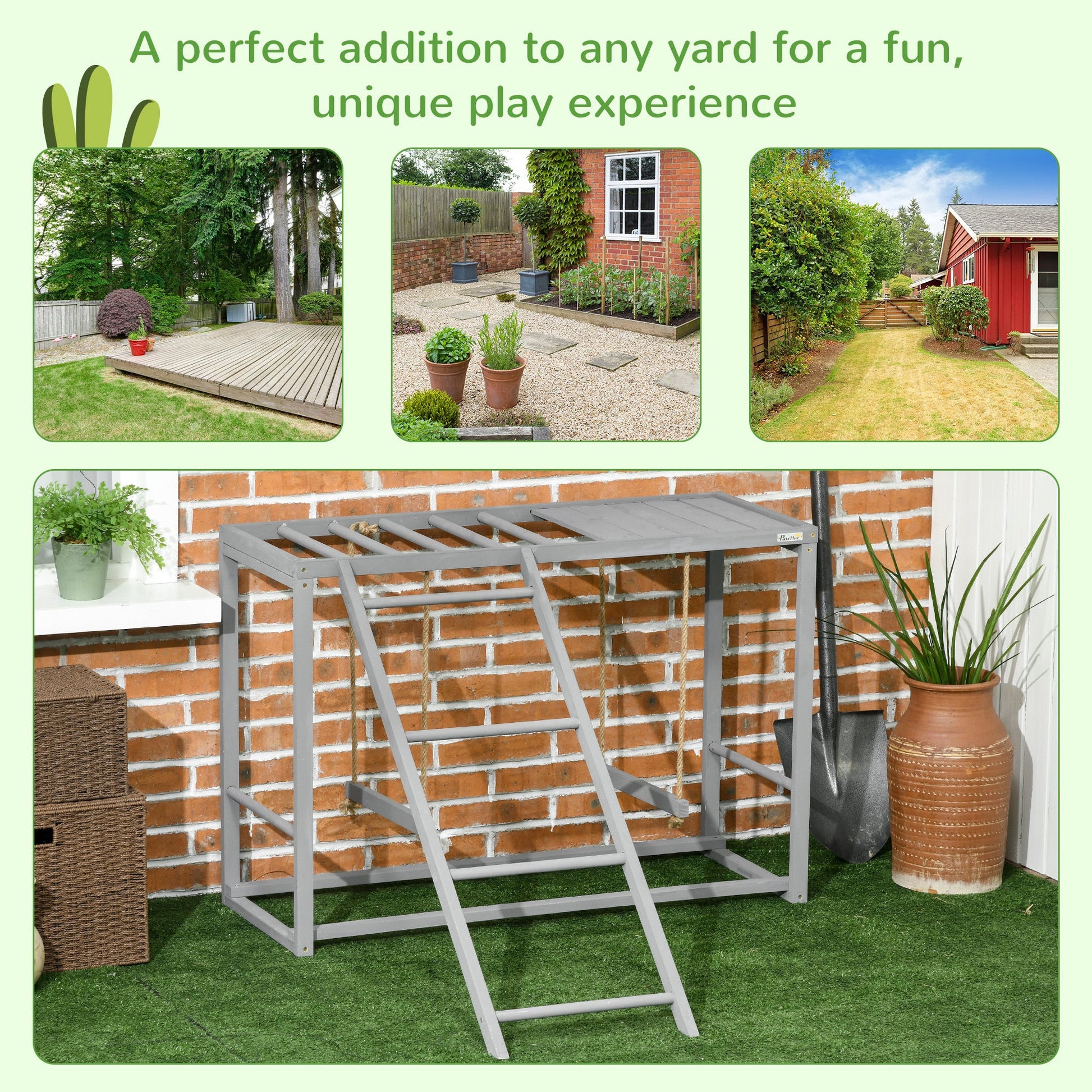HKM-355731 Wooden Chicken Activity Game with Swing Set for 3-4 Birds, Coop Accessory with Perches and Hen Ladder, Grey
