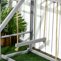HKM-355731 Wooden Chicken Activity Game with Swing Set for 3-4 Birds, Coop Accessory with Perches and Hen Ladder, Grey