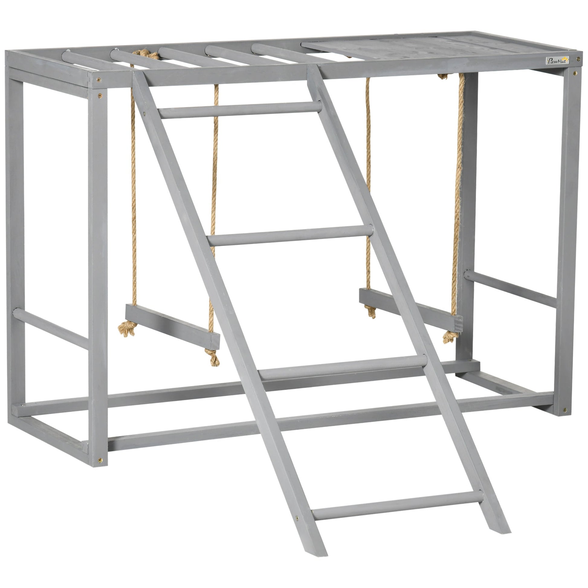 HKM-355731 Wooden Chicken Activity Game with Swing Set for 3-4 Birds, Coop Accessory with Perches and Hen Ladder, Grey