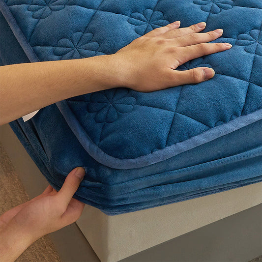 HKM-356115 Milk Plush Cotton Fitted Sheet – Soft Polyester with Pillowcase, Multiple Sizes & Colors