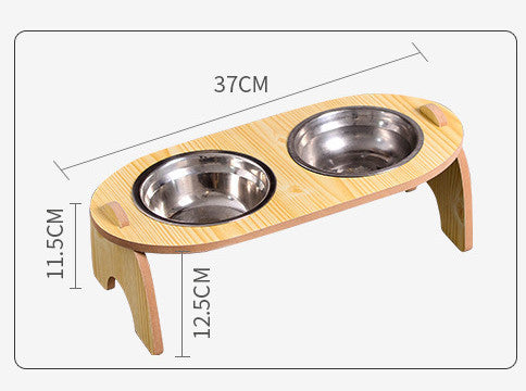 HKM-356307 Double Bowl Wooden Stand with Ceramic Dog Food Bowls for Optimal Cervical Spine Comfort