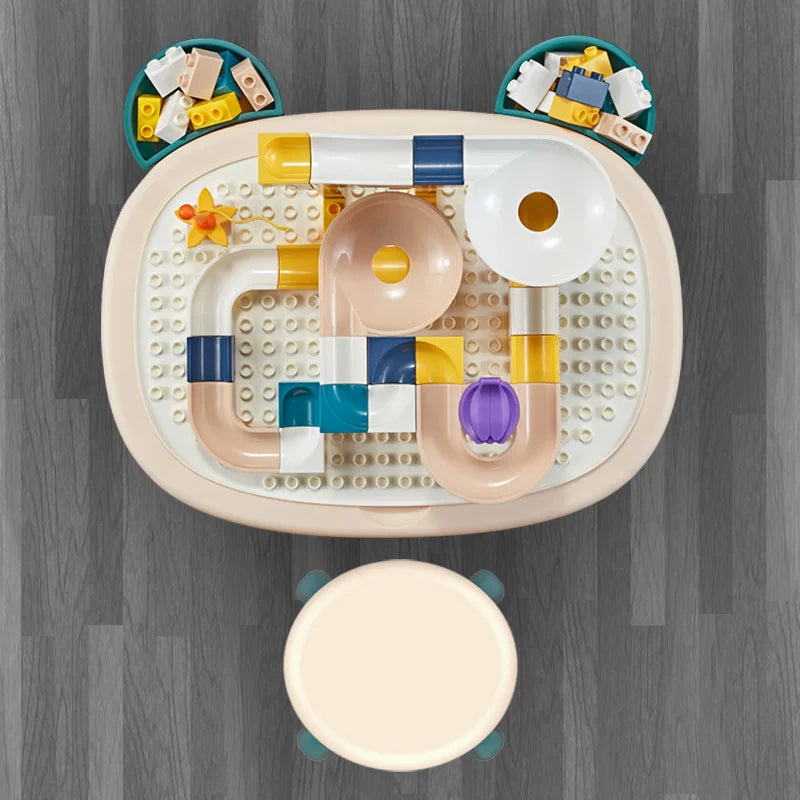 Double-Sided Building Brick Table with Chairs and Storage for Kids, Educational Play Set