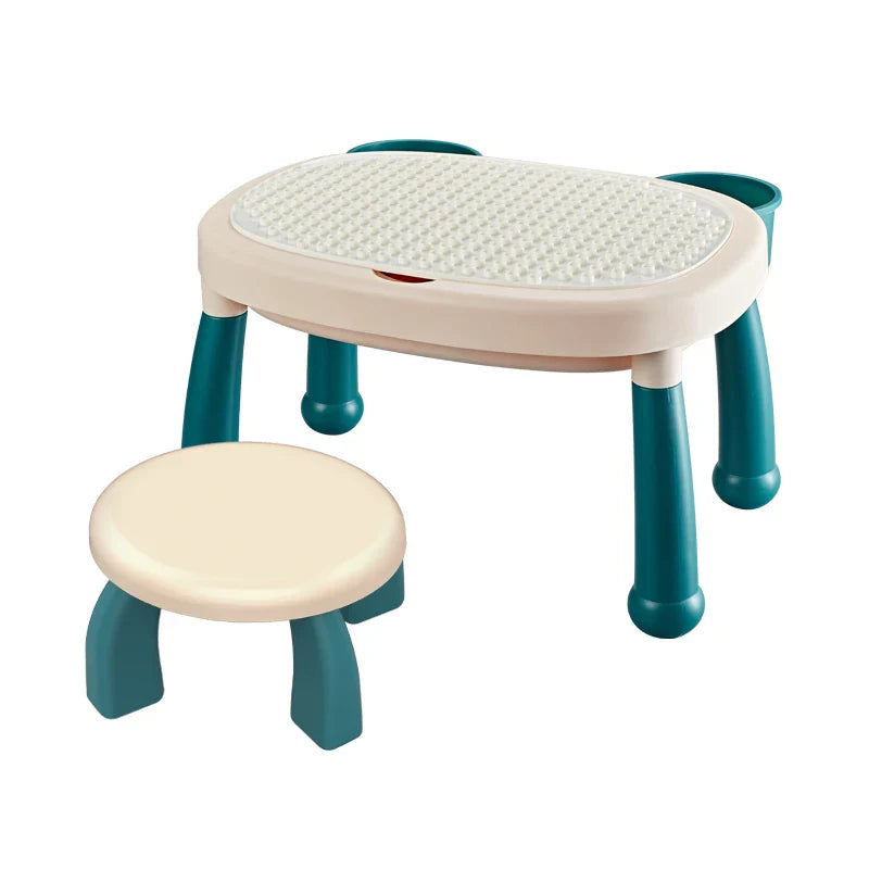 Double-Sided Building Brick Table with Chairs and Storage for Kids, Educational Play Set