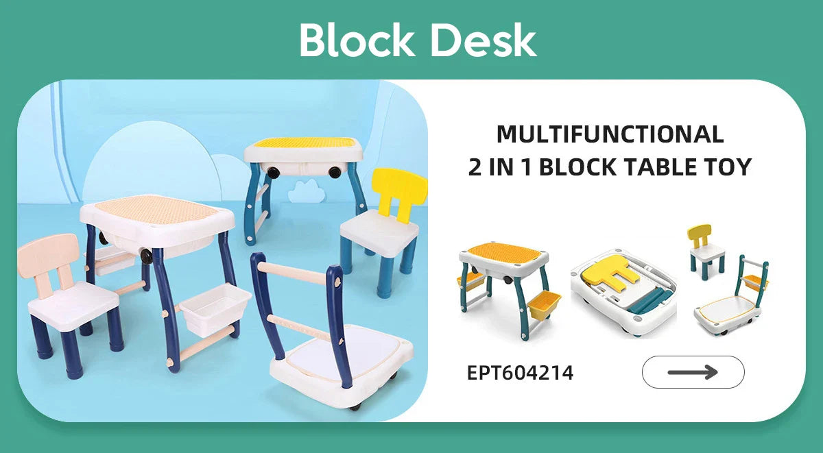 Double-Sided Building Brick Table with Chairs and Storage for Kids, Educational Play Set
