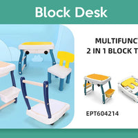 HKM-356435 Double-Sided Building Brick Table with Chairs and Storage for Kids, Educational Play Set