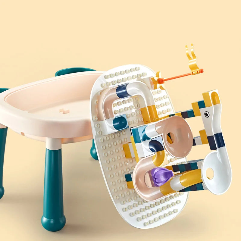 Double-Sided Building Brick Table with Chairs and Storage for Kids, Educational Play Set