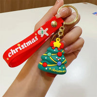HKM-356627 Cute Cartoon Santa Snowman PVC Christmas Keychain with Metal Ring - Fun Holiday Accessory for All Ages