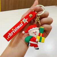 HKM-356627 Cute Cartoon Santa Snowman PVC Christmas Keychain with Metal Ring - Fun Holiday Accessory for All Ages