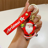 HKM-356627 Cute Cartoon Santa Snowman PVC Christmas Keychain with Metal Ring - Fun Holiday Accessory for All Ages