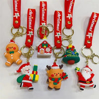 HKM-356627 Cute Cartoon Santa Snowman PVC Christmas Keychain with Metal Ring - Fun Holiday Accessory for All Ages