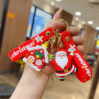 HKM-356627 Cute Cartoon Santa Snowman PVC Christmas Keychain with Metal Ring - Fun Holiday Accessory for All Ages