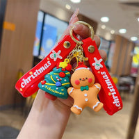 HKM-356627 Cute Cartoon Santa Snowman PVC Christmas Keychain with Metal Ring - Fun Holiday Accessory for All Ages