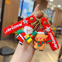 HKM-356627 Cute Cartoon Santa Snowman PVC Christmas Keychain with Metal Ring - Fun Holiday Accessory for All Ages