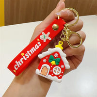 HKM-356627 Cute Cartoon Santa Snowman PVC Christmas Keychain with Metal Ring - Fun Holiday Accessory for All Ages