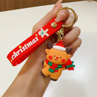 HKM-356627 Cute Cartoon Santa Snowman PVC Christmas Keychain with Metal Ring - Fun Holiday Accessory for All Ages