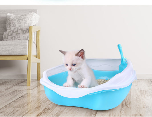 HKM-356627 Semi Enclosed Thickened Splash Proof Cat Litter Box with Optional Cat Mat and Shovel