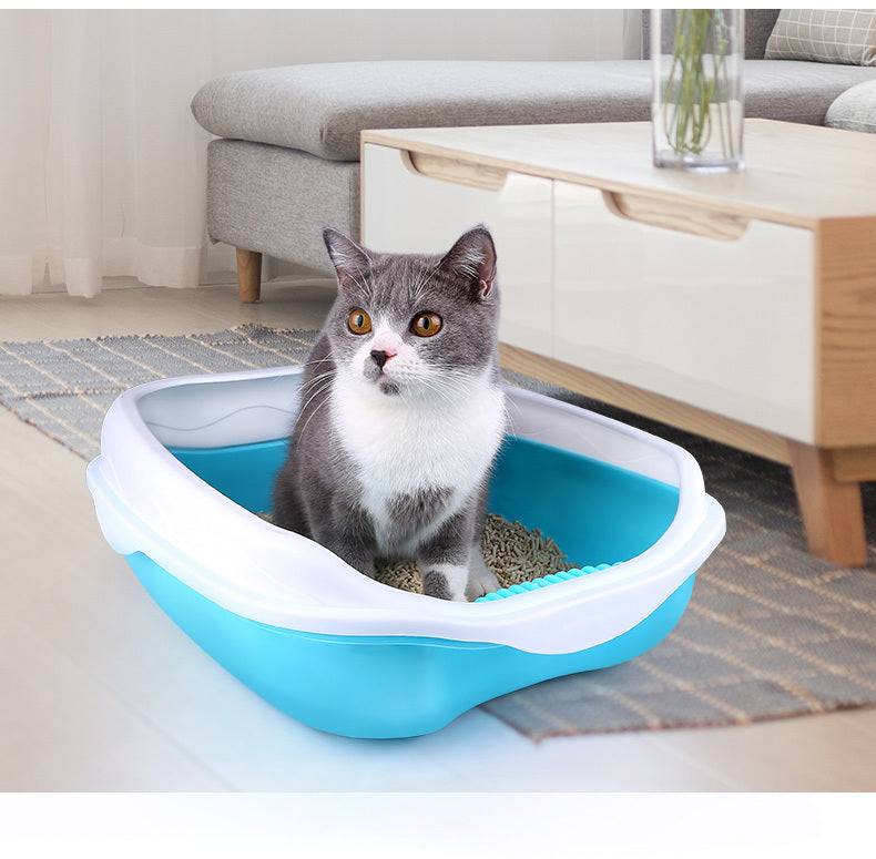 HKM-356627 Semi Enclosed Thickened Splash Proof Cat Litter Box with Optional Cat Mat and Shovel