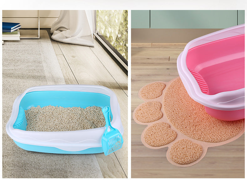HKM-356627 Semi Enclosed Thickened Splash Proof Cat Litter Box with Optional Cat Mat and Shovel