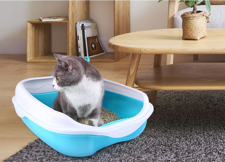 HKM-356627 Semi Enclosed Thickened Splash Proof Cat Litter Box with Optional Cat Mat and Shovel
