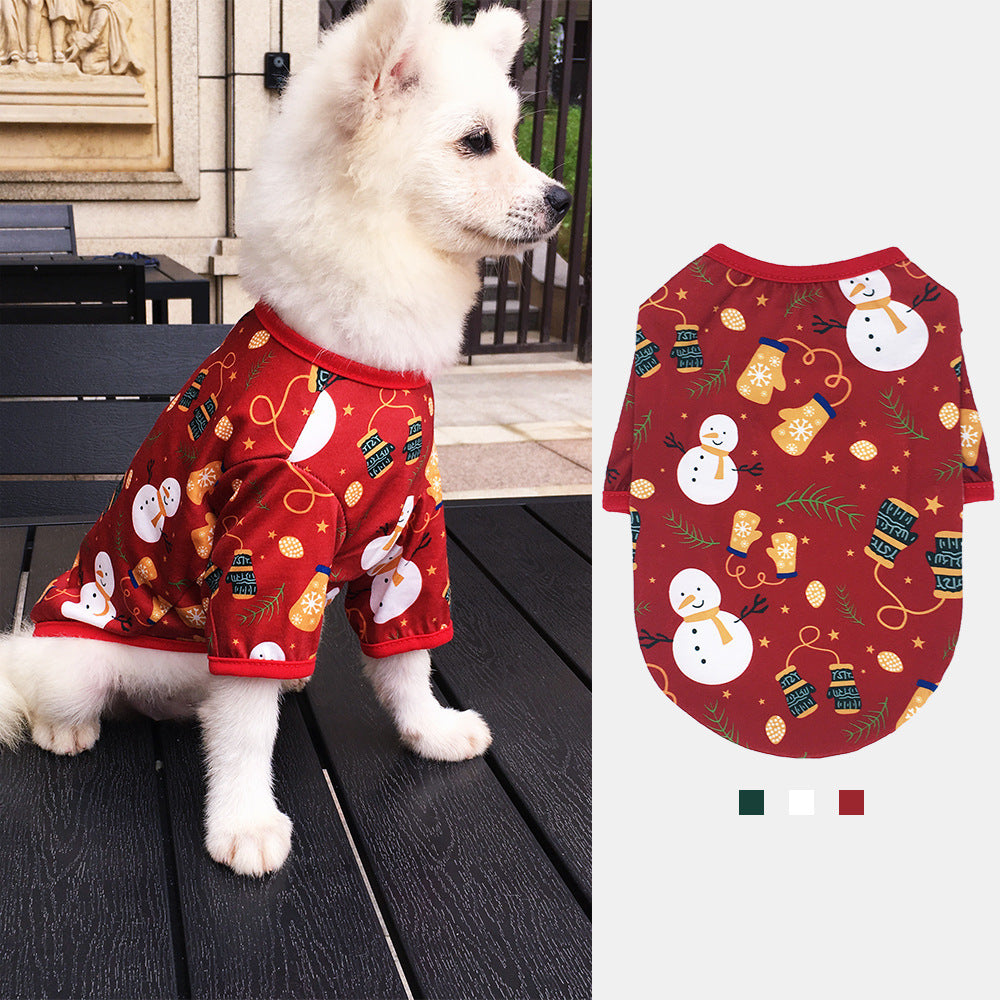 HKM-356819 Festive Cotton Dog Clothes: Snowman, Elk, Gingerbread Man, Santa Claus, Merry Christmas in Sizes XS to L