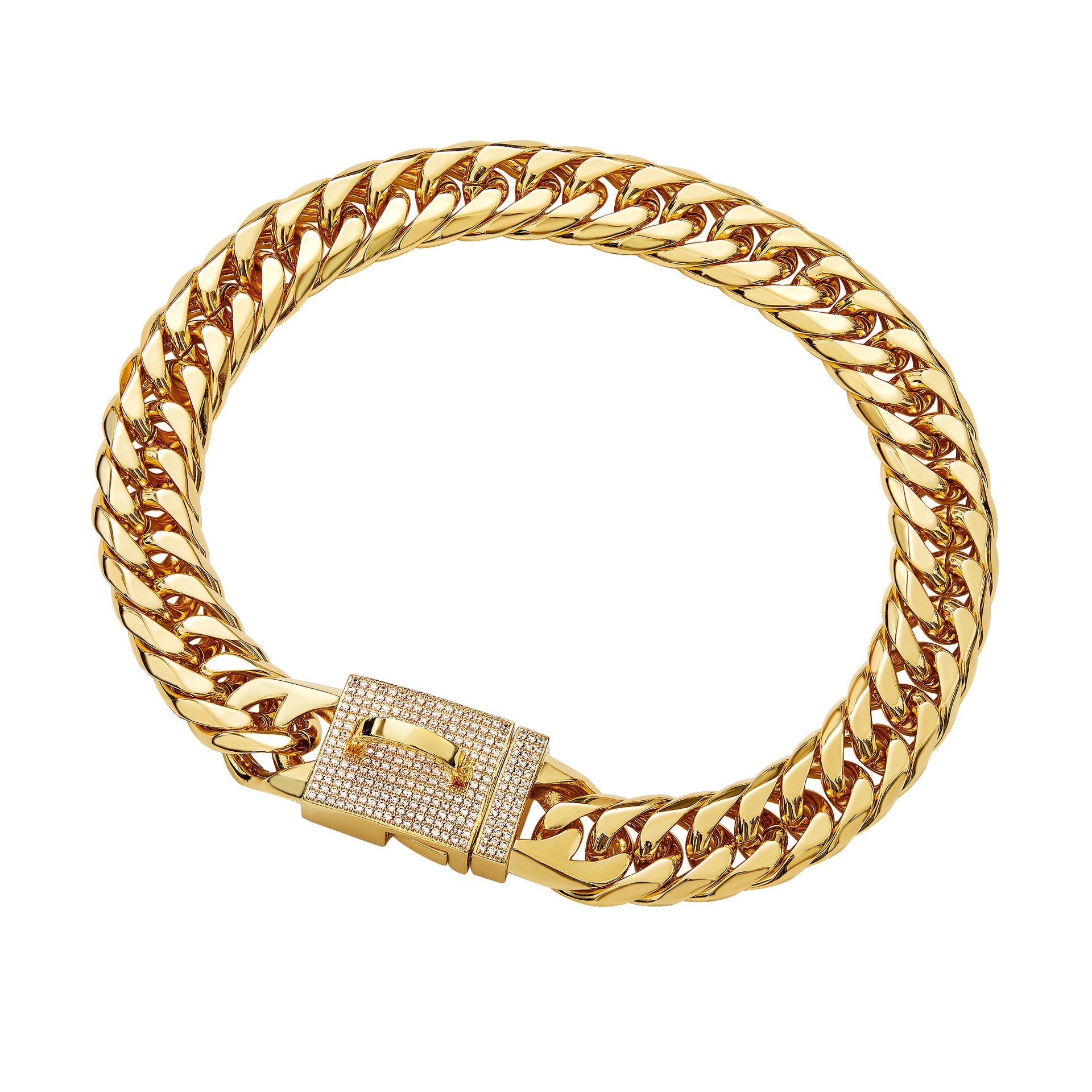 HKM-356819 Golden Stainless Steel Woven Chain Dog Collar - Adjustable Length 14 to 26 Inches