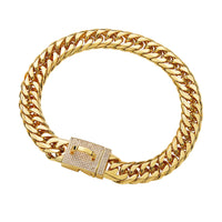 HKM-356819 Golden Stainless Steel Woven Chain Dog Collar - Adjustable Length 14 to 26 Inches