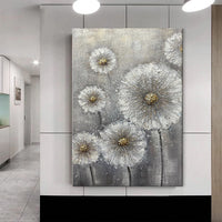 HKM-356883 Handmade White Flower Canvas Oil Painting for Home Decor - Unique Large Art Piece