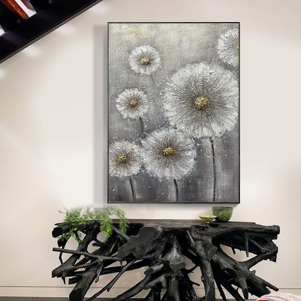 HKM-356883 Handmade White Flower Canvas Oil Painting for Home Decor - Unique Large Art Piece