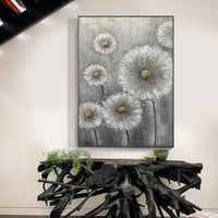 HKM-356883 Handmade White Flower Canvas Oil Painting for Home Decor - Unique Large Art Piece