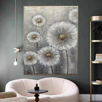 HKM-356883 Handmade White Flower Canvas Oil Painting for Home Decor - Unique Large Art Piece