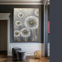 HKM-356883 Handmade White Flower Canvas Oil Painting for Home Decor - Unique Large Art Piece