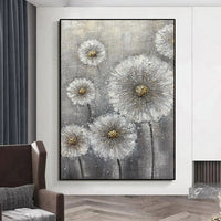 HKM-356883 Handmade White Flower Canvas Oil Painting for Home Decor - Unique Large Art Piece