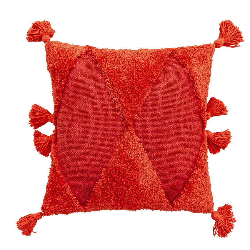 HKM-357011 Embroidered Tufted Tassel Pillowcase in Geometric Design, 45x45cm, Polyester Cotton, Multiple Colors