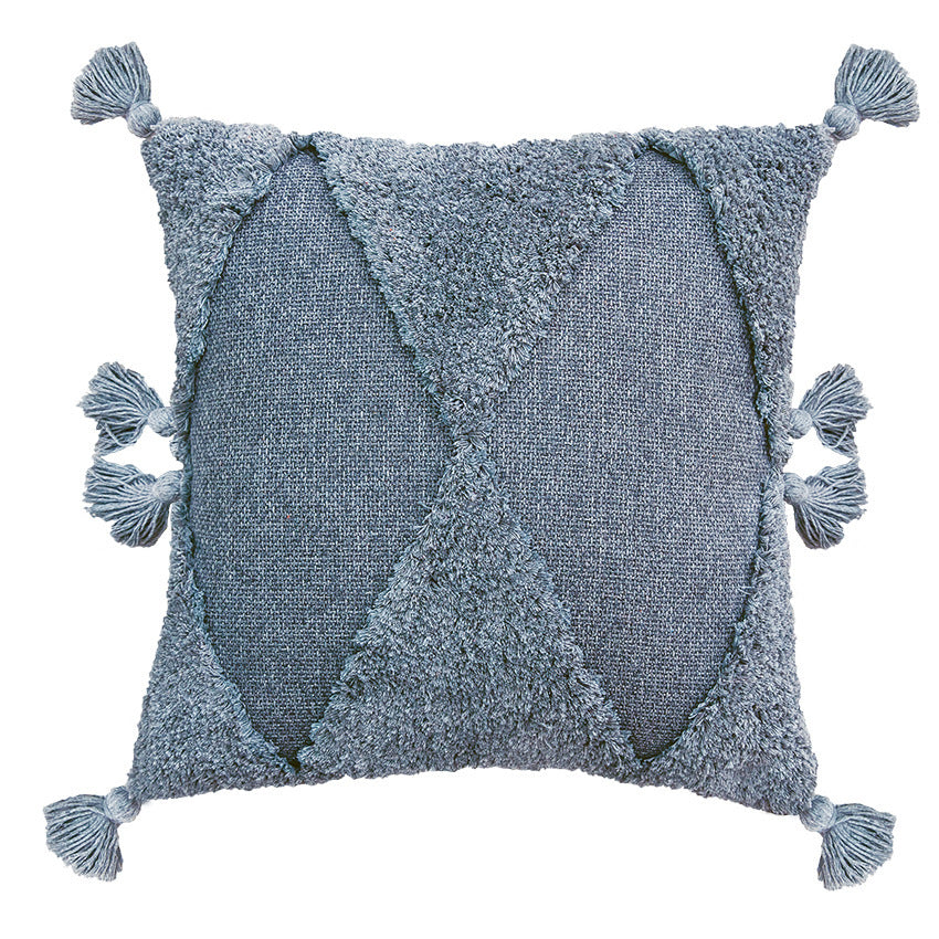 HKM-357011 Embroidered Tufted Tassel Pillowcase in Geometric Design, 45x45cm, Polyester Cotton, Multiple Colors