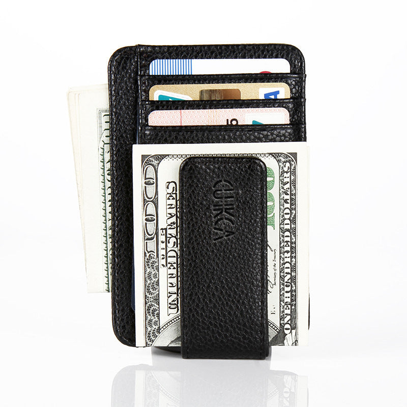 HKM-357203 Men's PU Leather Mini Wallet with Magnetic Snap, Card Holder, and Coin Pocket in Solid Colors