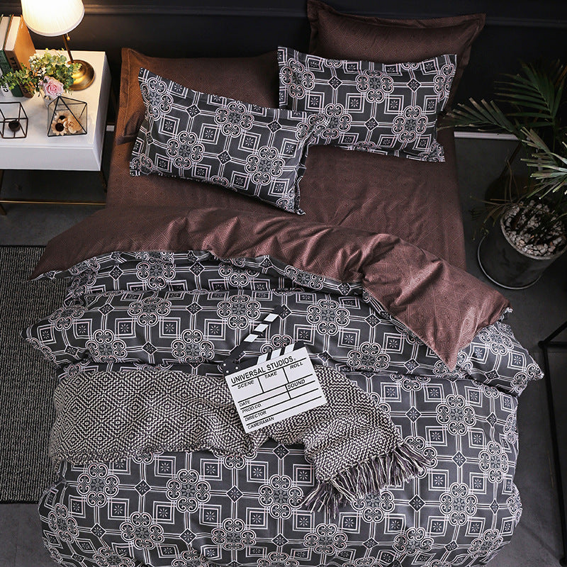 HKM-357267 Four-Piece Personalized Fashion Bedding Set with Geometric Pattern in Various Sizes