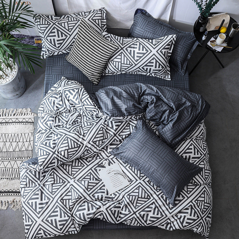 HKM-357267 Four-Piece Personalized Fashion Bedding Set with Geometric Pattern in Various Sizes