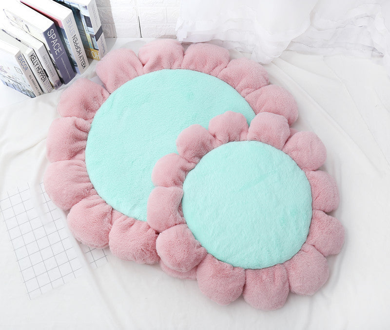 HKM-357331 Soft Waxy Rabbit Velvet Flower Floor Mat Pet Mat Cat Litter