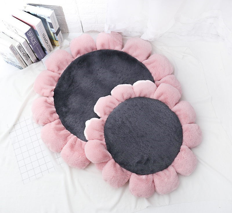 HKM-357331 Soft Waxy Rabbit Velvet Flower Floor Mat Pet Mat Cat Litter