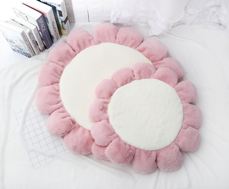 HKM-357331 Soft Waxy Rabbit Velvet Flower Floor Mat Pet Mat Cat Litter