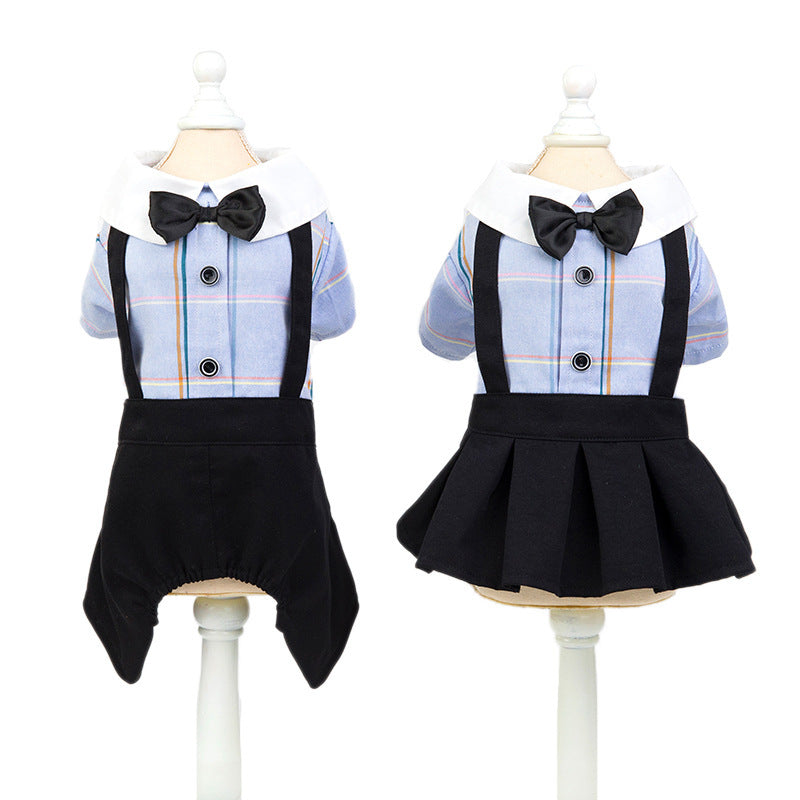 HKM-357395 Stylish Cotton Student Suit for Dogs - Spring and Summer Couple Outfit