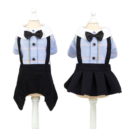 HKM-357395 Stylish Cotton Student Suit for Dogs - Spring and Summer Couple Outfit