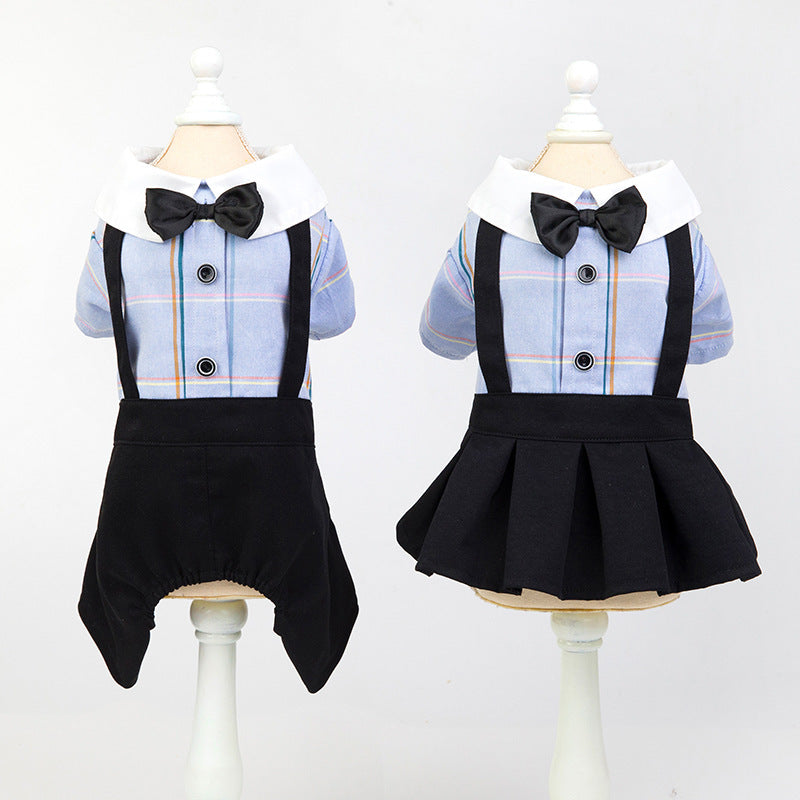 HKM-357395 Stylish Cotton Student Suit for Dogs - Spring and Summer Couple Outfit