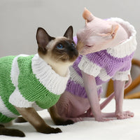 HKM-357523 Warm Wool Sweater for Hairless Cats - Handmade Striped Design in Multiple Colors