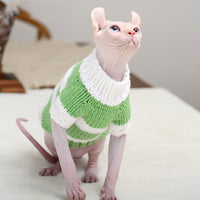 HKM-357523 Warm Wool Sweater for Hairless Cats - Handmade Striped Design in Multiple Colors