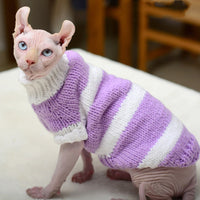 HKM-357523 Warm Wool Sweater for Hairless Cats - Handmade Striped Design in Multiple Colors