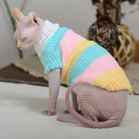 HKM-357523 Warm Wool Sweater for Hairless Cats - Handmade Striped Design in Multiple Colors