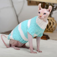 HKM-357523 Warm Wool Sweater for Hairless Cats - Handmade Striped Design in Multiple Colors